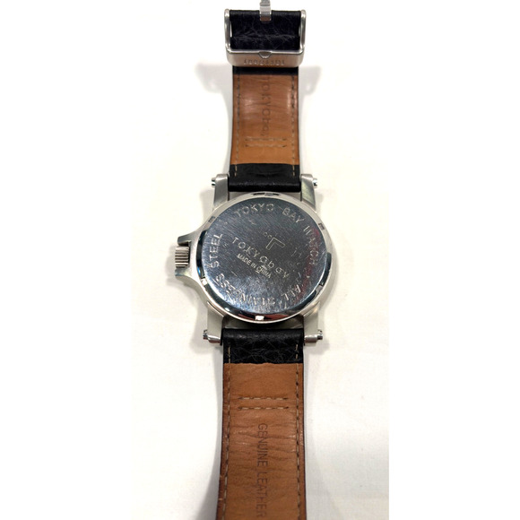 TokyoBay All Stainless Steel Black Leather Band Wrist Watch Cream Face main image 4
